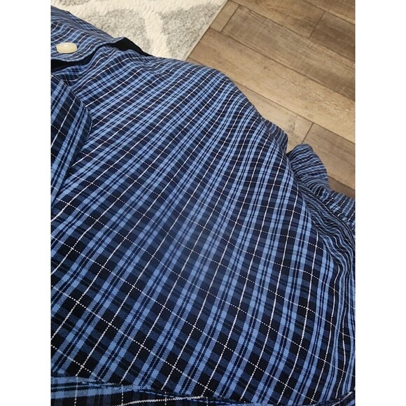 Banana Republic Mens Large Blues Plaid Classic Fit Dress Button Up Non Iron - Picture 3 of 6
